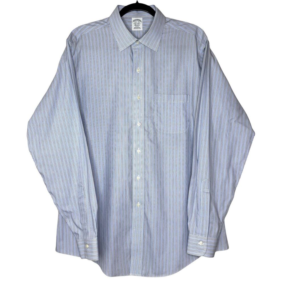 Brooks Brothers Mens 16 1/2-36‎ Blue Yellow Pin-stripe Classic Button-Down